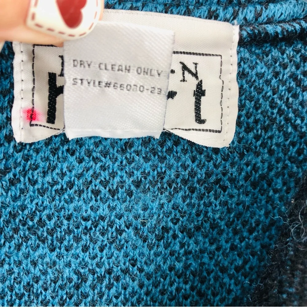 Keren Hart Peacoat Womens XL Wool Plaid Blue Black Pockets Pea Coat